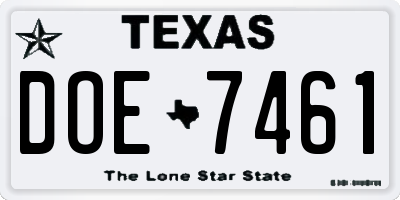 TX license plate DOE7461
