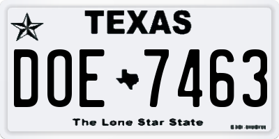 TX license plate DOE7463