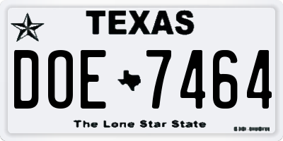 TX license plate DOE7464