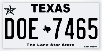 TX license plate DOE7465