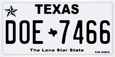 TX license plate DOE7466