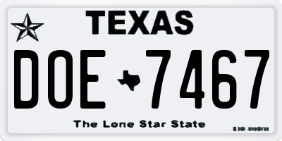 TX license plate DOE7467