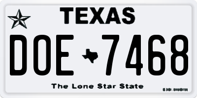 TX license plate DOE7468