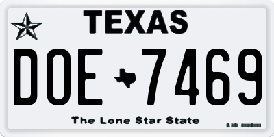 TX license plate DOE7469