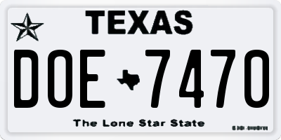 TX license plate DOE7470