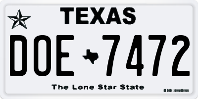 TX license plate DOE7472