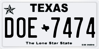 TX license plate DOE7474