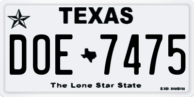 TX license plate DOE7475