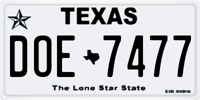 TX license plate DOE7477