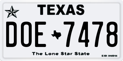 TX license plate DOE7478