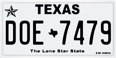 TX license plate DOE7479