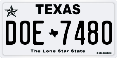 TX license plate DOE7480