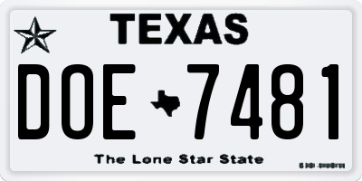 TX license plate DOE7481