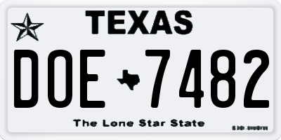 TX license plate DOE7482