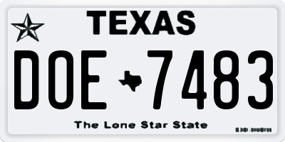 TX license plate DOE7483