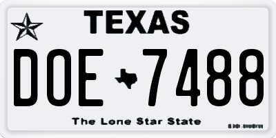 TX license plate DOE7488