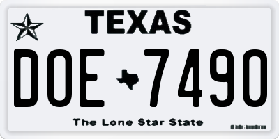 TX license plate DOE7490