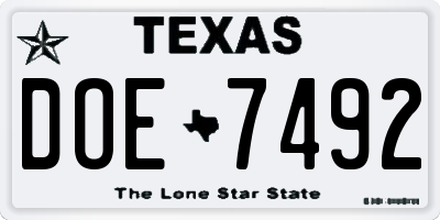 TX license plate DOE7492