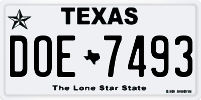 TX license plate DOE7493