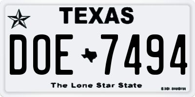 TX license plate DOE7494