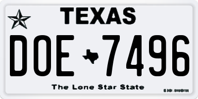 TX license plate DOE7496