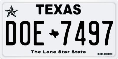 TX license plate DOE7497