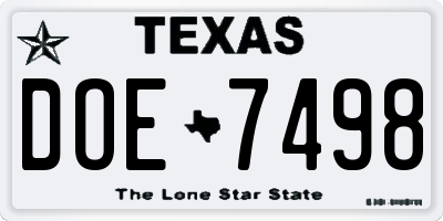TX license plate DOE7498