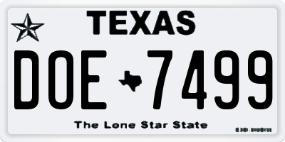 TX license plate DOE7499