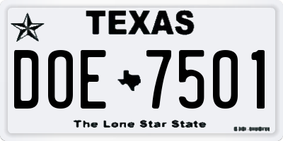 TX license plate DOE7501