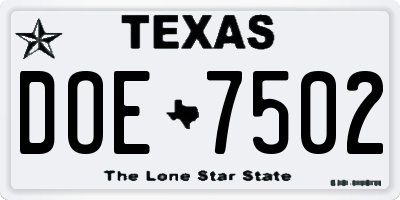 TX license plate DOE7502