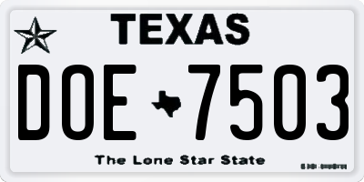 TX license plate DOE7503