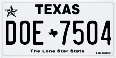 TX license plate DOE7504
