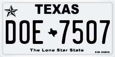TX license plate DOE7507