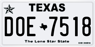 TX license plate DOE7518