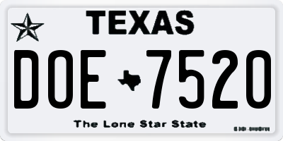 TX license plate DOE7520