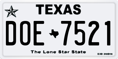 TX license plate DOE7521