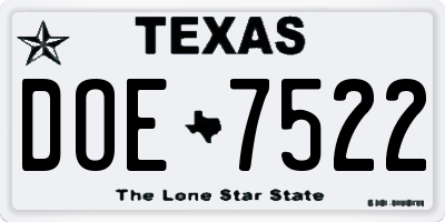 TX license plate DOE7522