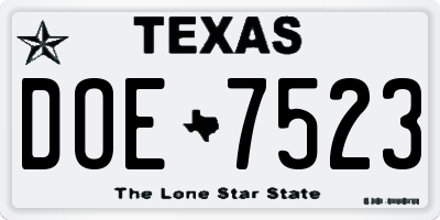 TX license plate DOE7523