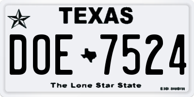TX license plate DOE7524
