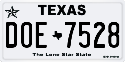 TX license plate DOE7528