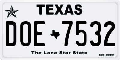 TX license plate DOE7532