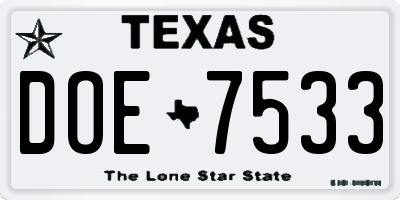 TX license plate DOE7533