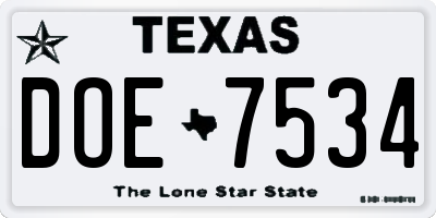 TX license plate DOE7534
