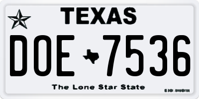TX license plate DOE7536