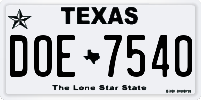 TX license plate DOE7540