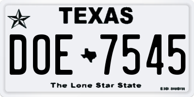 TX license plate DOE7545