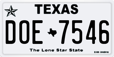 TX license plate DOE7546