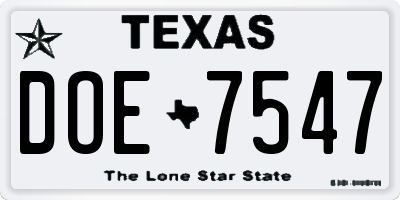 TX license plate DOE7547