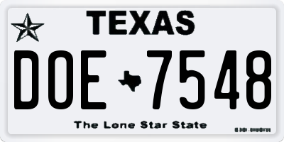 TX license plate DOE7548
