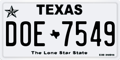TX license plate DOE7549
